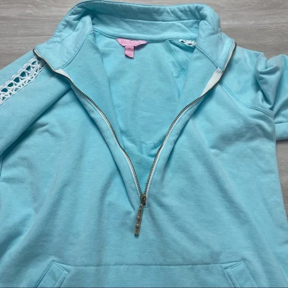 Lilly Pulitzer Skipper Solid Popover Light Blue 1/4 Zip Size Medium - Picture 6 of 11